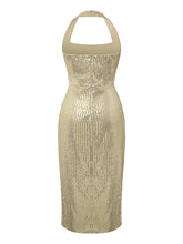 Women's Party Dress Sequin Dress Cocktail Dress Long Dress Maxi Dress Gold Sleeveless Pure Color Sequins Summer Spring Fall Halter Fashion Party Birthday Wedding Guest Slim